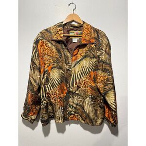 Atlantic Beach 100% silk bomber jacket tropical luxury animal cheetah women XL